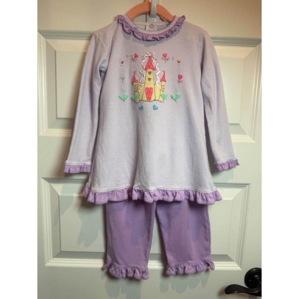 Squiggles by Charlie Girls Purple Pima Cotton Castle Ruffle Pajama Set 4/5 - Picture 1 of 8
